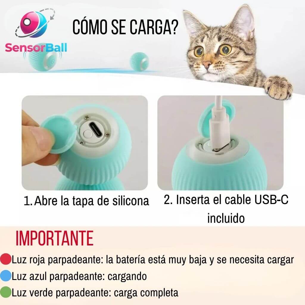 SensorBall®️- La Pelota Inteligente. ¡Ejercita a tu Gato sin que se atasque! ¡Caza Real!