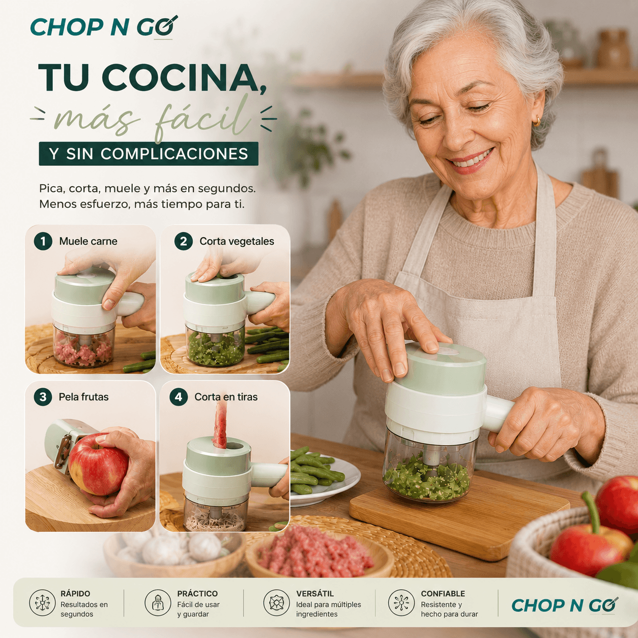 CHOP N GO®: El picador eléctrico recargable USB que procesa tus vegetales y carnes en segundos.