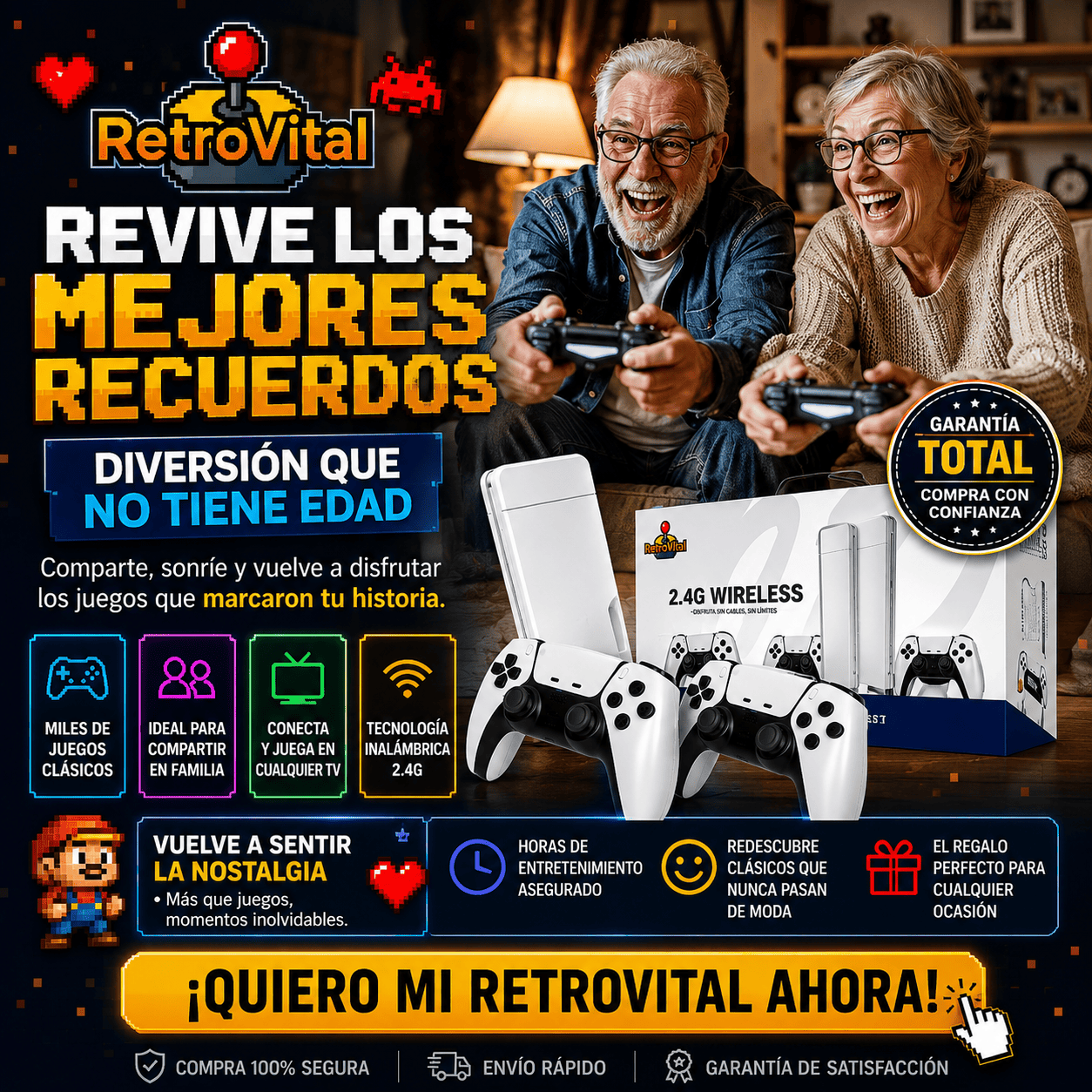 RETROVITAL®️: La consola retro definitiva con controles duales y salida HDMI.