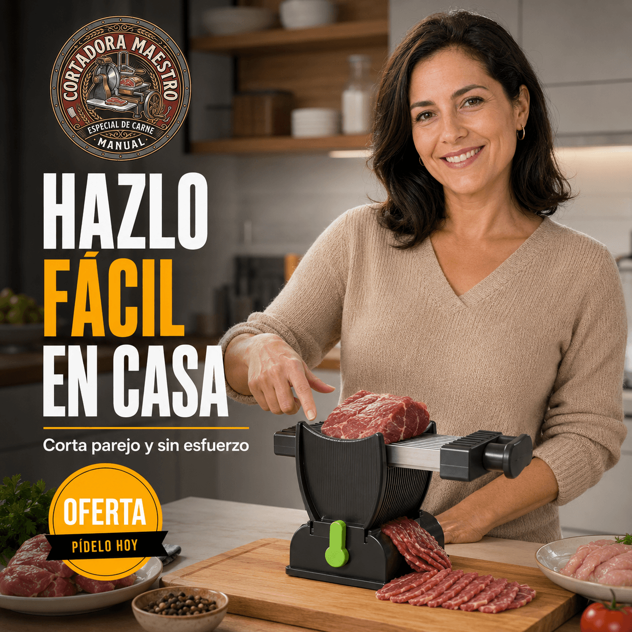 CORTADORA MAESTRO®: La rebanadora manual de carne que te entrega cortes perfectos al instante.