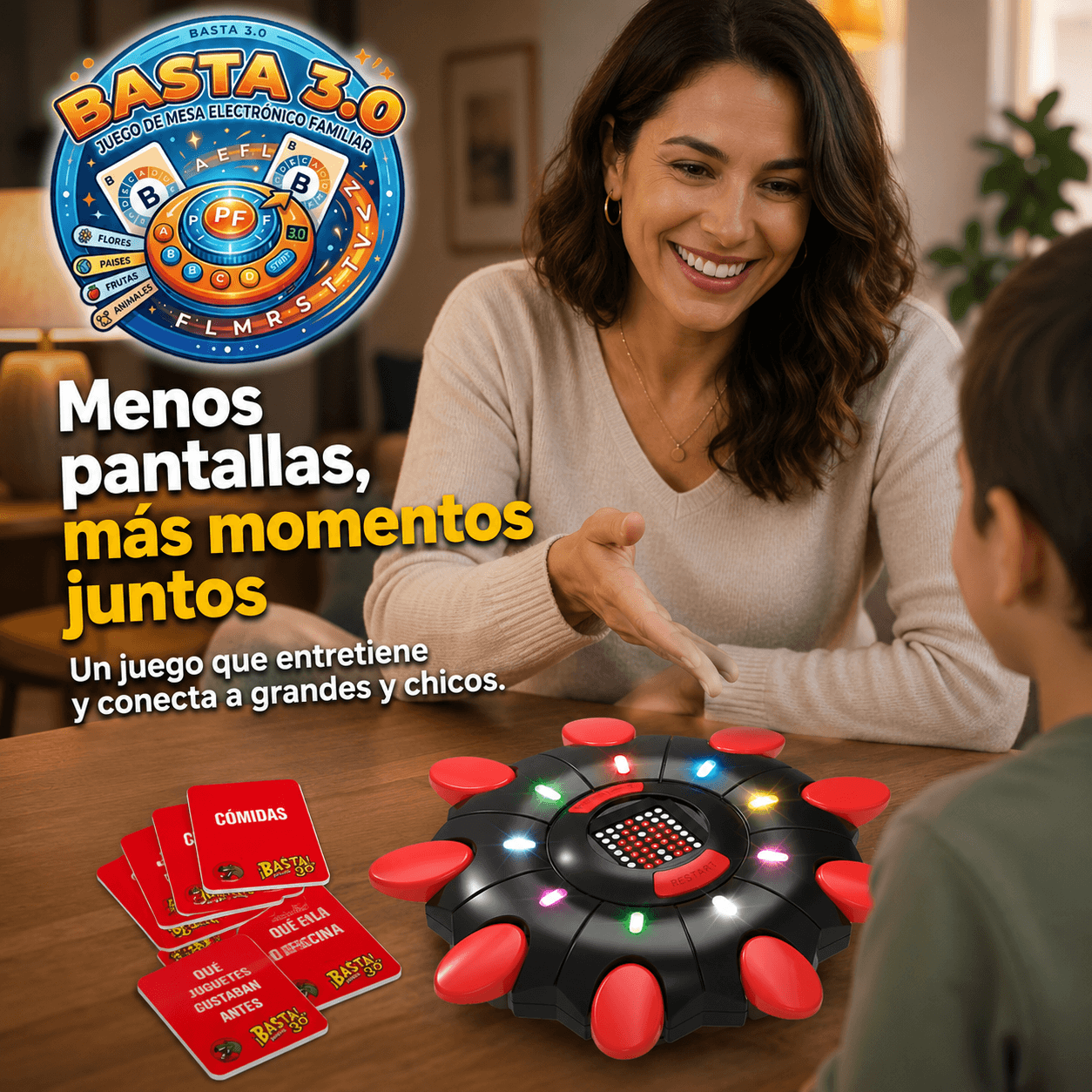 Basta 3.0®: El juego de mesa electrónico que revoluciona tu rapidez mental y vocabulario al instante.