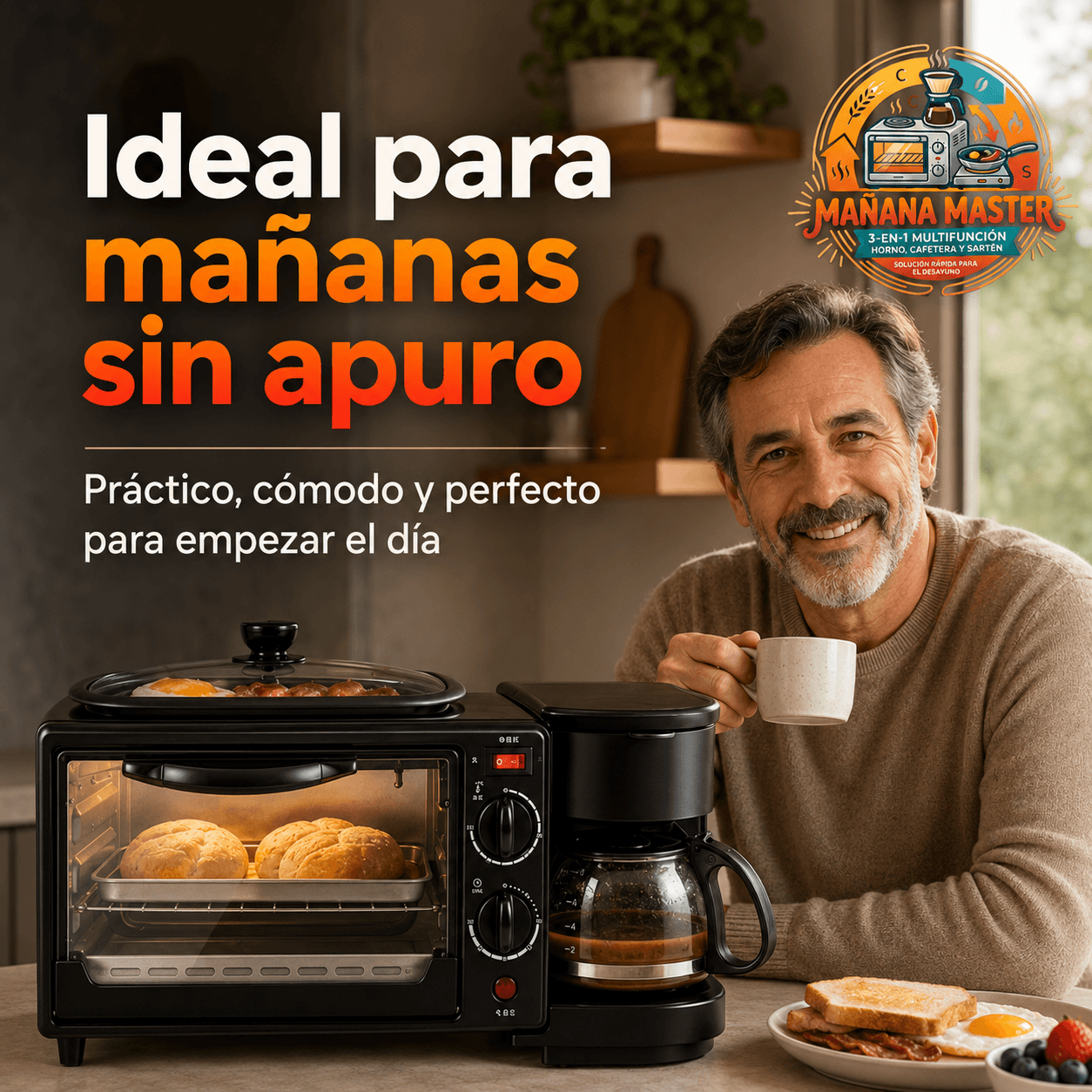 MAÑANA MASTER®: La máquina de desayuno 3 en 1 que te prepara café, tostadas y huevos al instante.