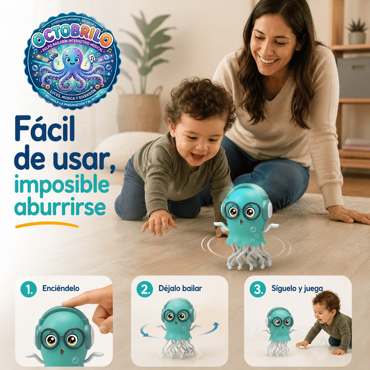 OCTOBRILO®: El pulpo bailarín interactivo que divierte a tus hijos con música y movimiento al instante.