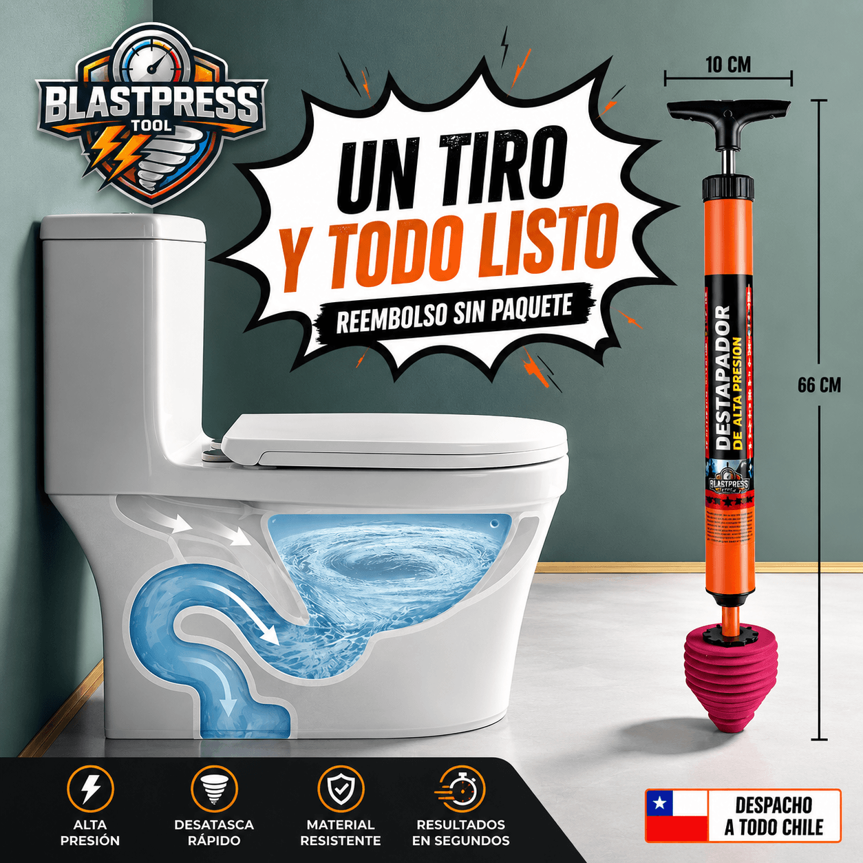 BLASTPRESS®: El sopapo destapador de alta presión de 120 PSI que despeja tus cañerías en segundos.