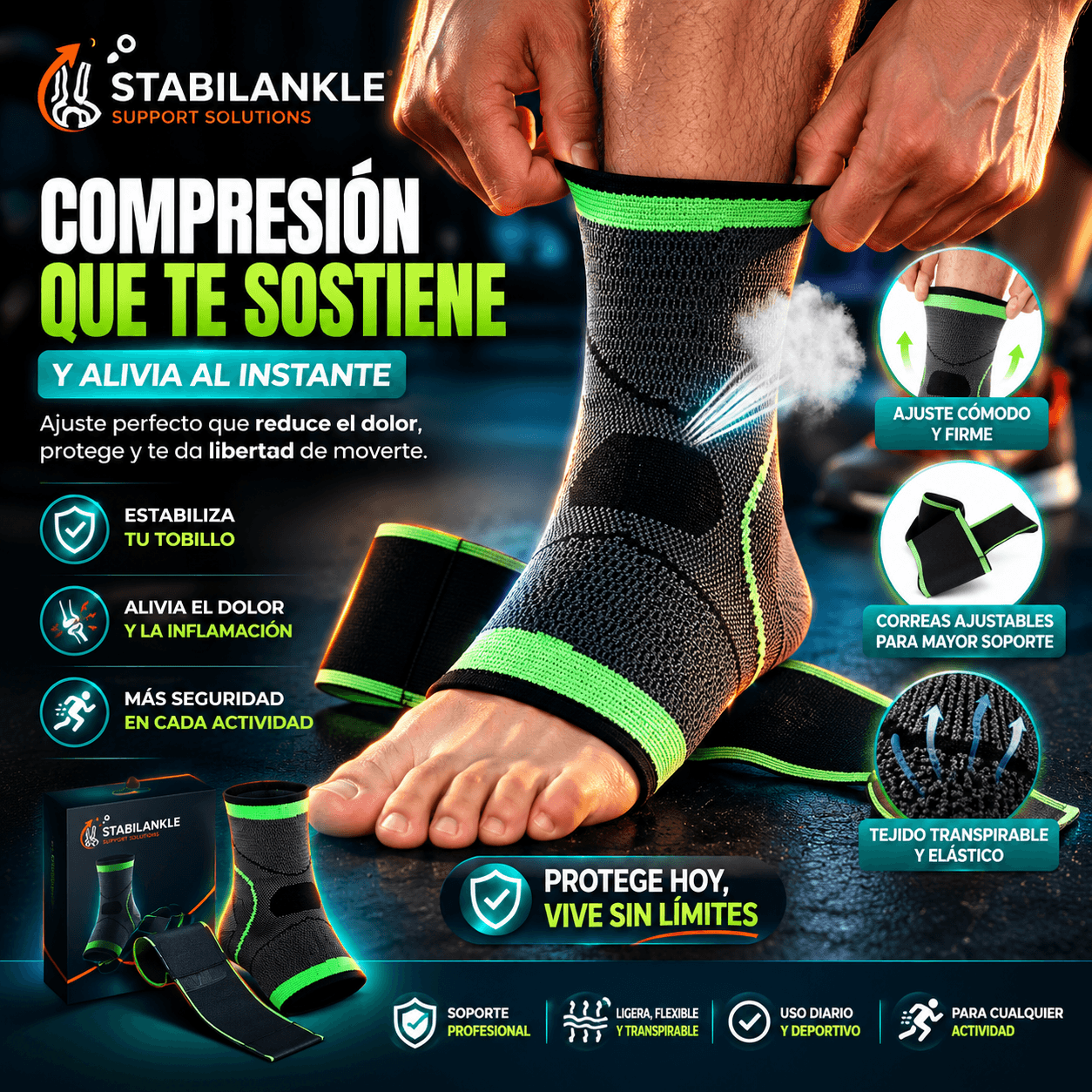 STABILANKLE®: La tobillera de compresión con doble banda elástica que te brinda máxima firmeza al caminar.