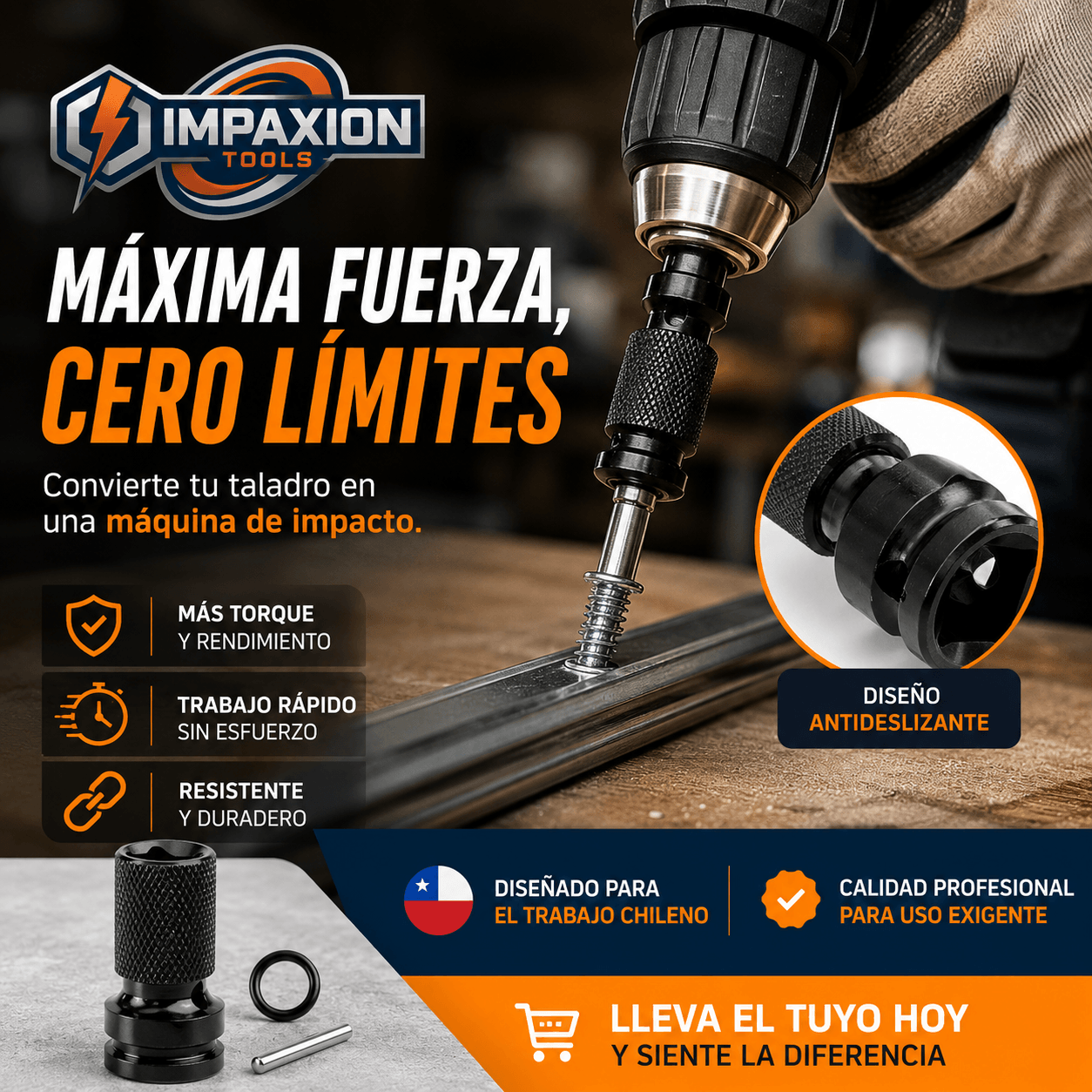 IMPAXION®: El adaptador de impacto de 1/2 a 1/4 que transforma tu herramienta pesada en segundos.