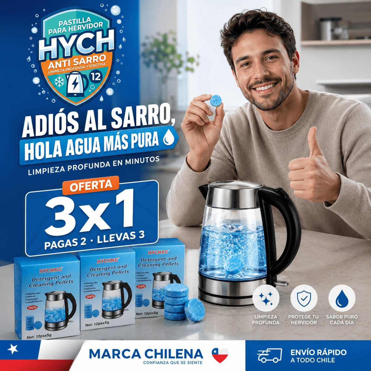 HYCH®: Las pastillas descalcificadoras de 5g que eliminan el sarro acumulado en tus electrodomésticos.