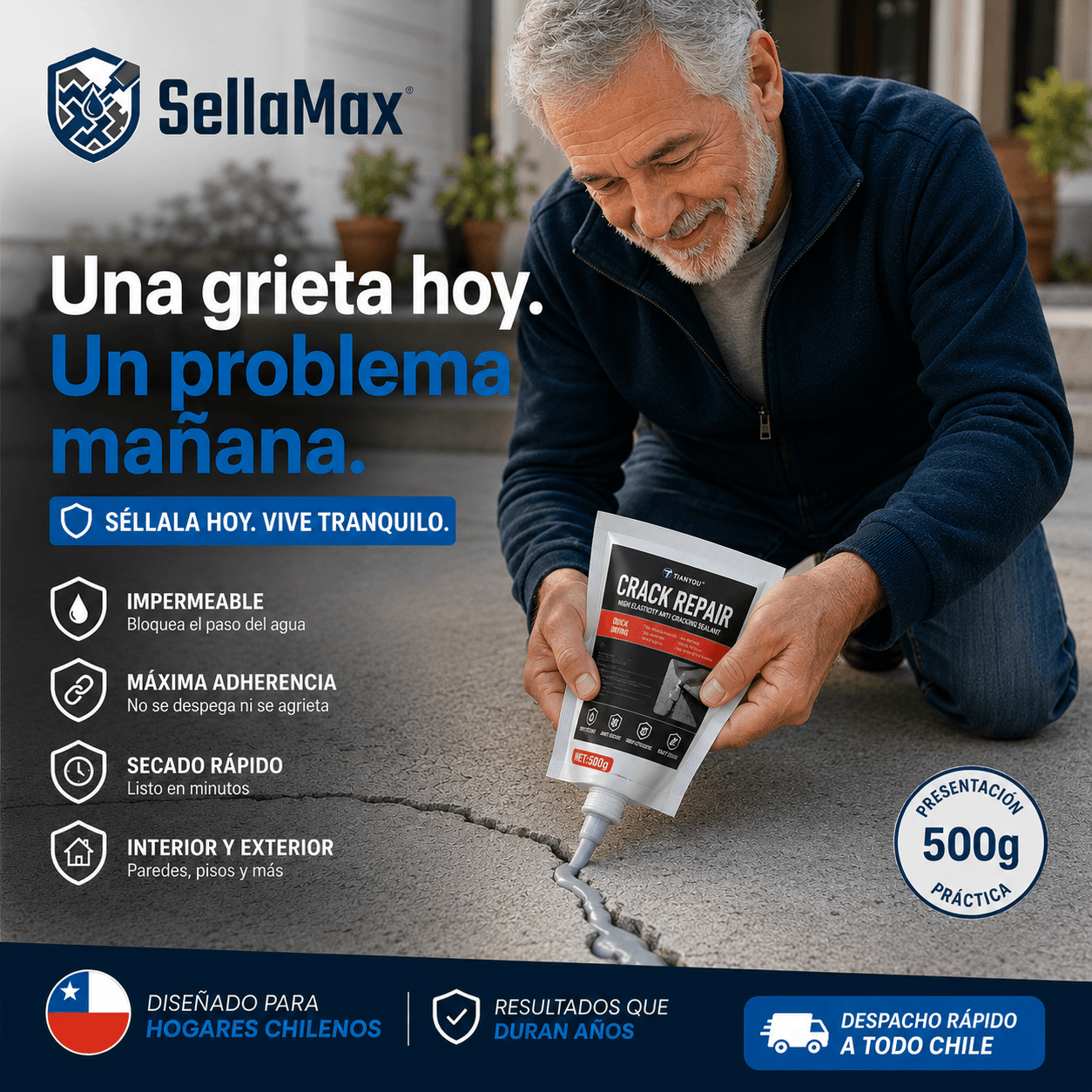 SellaMax®: El pegamento acrílico de 500g para reparar y sellar grietas de forma definitiva.