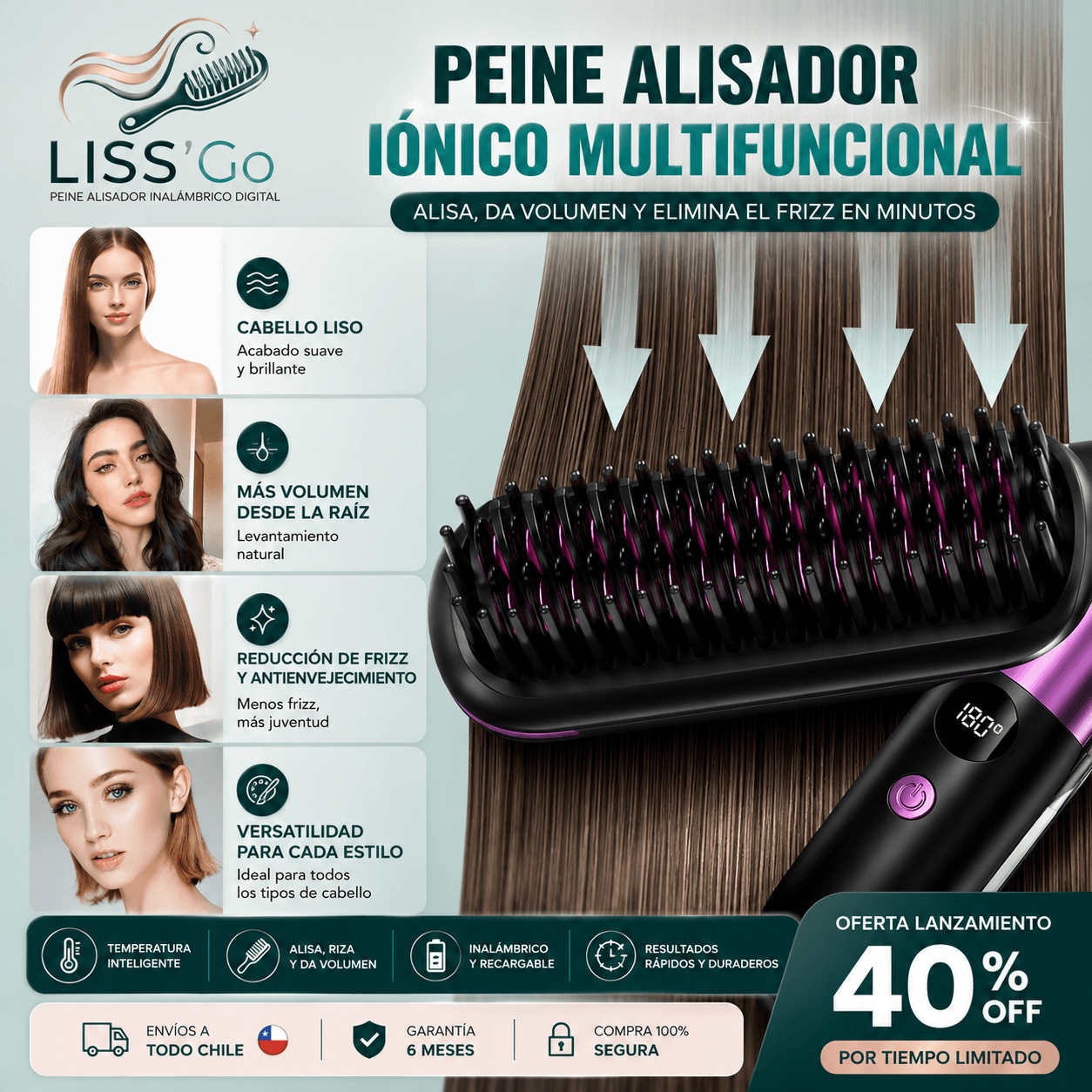 Liss'Go®: El cepillo alisador inalámbrico para un peinado perfecto y sin esfuerzo donde vayas.