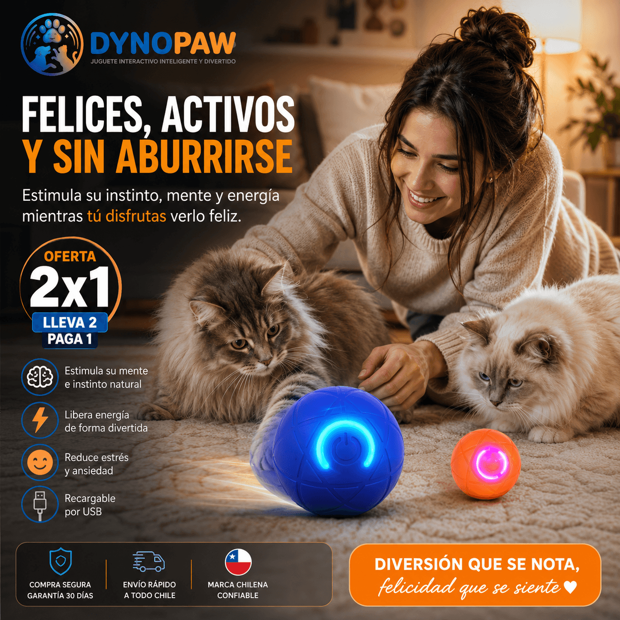 DYNOPAW® 2x1: La pelota inteligente que elimina el aburrimiento y la ansiedad de tu mascota.