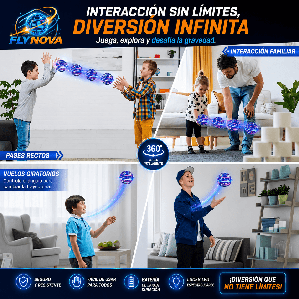 FLYNOVA®: La bola voladora inteligente con luces LED que transforma tus tardes de juego en una aventura.