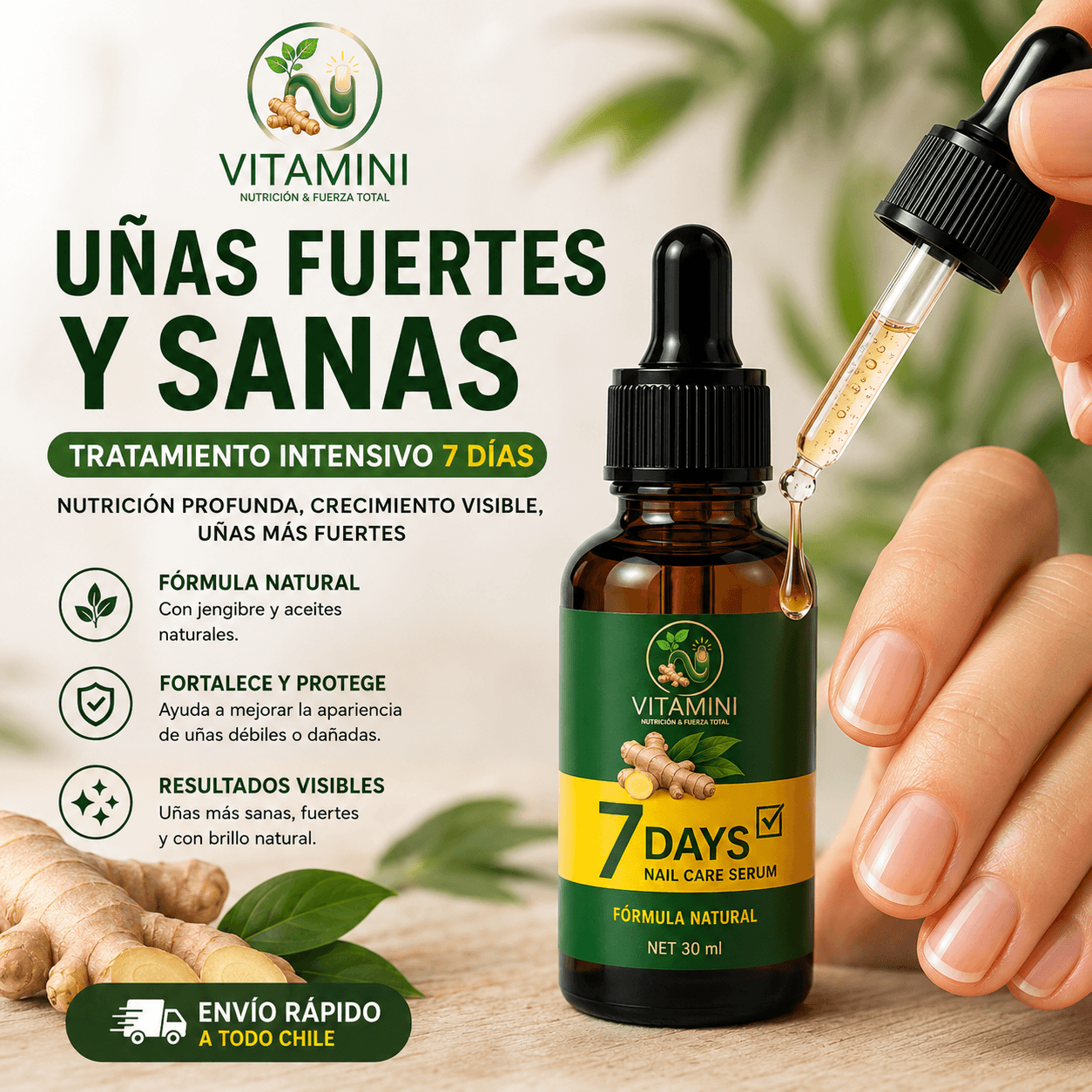 VITAMINI®: El suero concentrado de jengibre y cúrcuma que fortalece tus uñas desde la raíz.