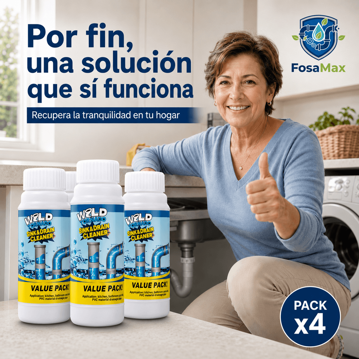 FOSAMAX®: El polvo limpiador de drenajes que disuelve obstrucciones orgánicas al instante.