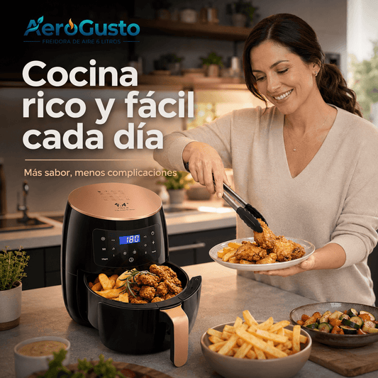 AEROGUSTO®: La freidora de aire de 6 litros con tecnología alemana que cocina tus recetas al instante.