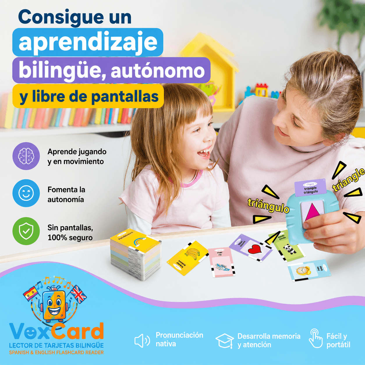 VOXCARD®: El lector de tarjetas interactivo que enseña español e inglés de forma divertida.