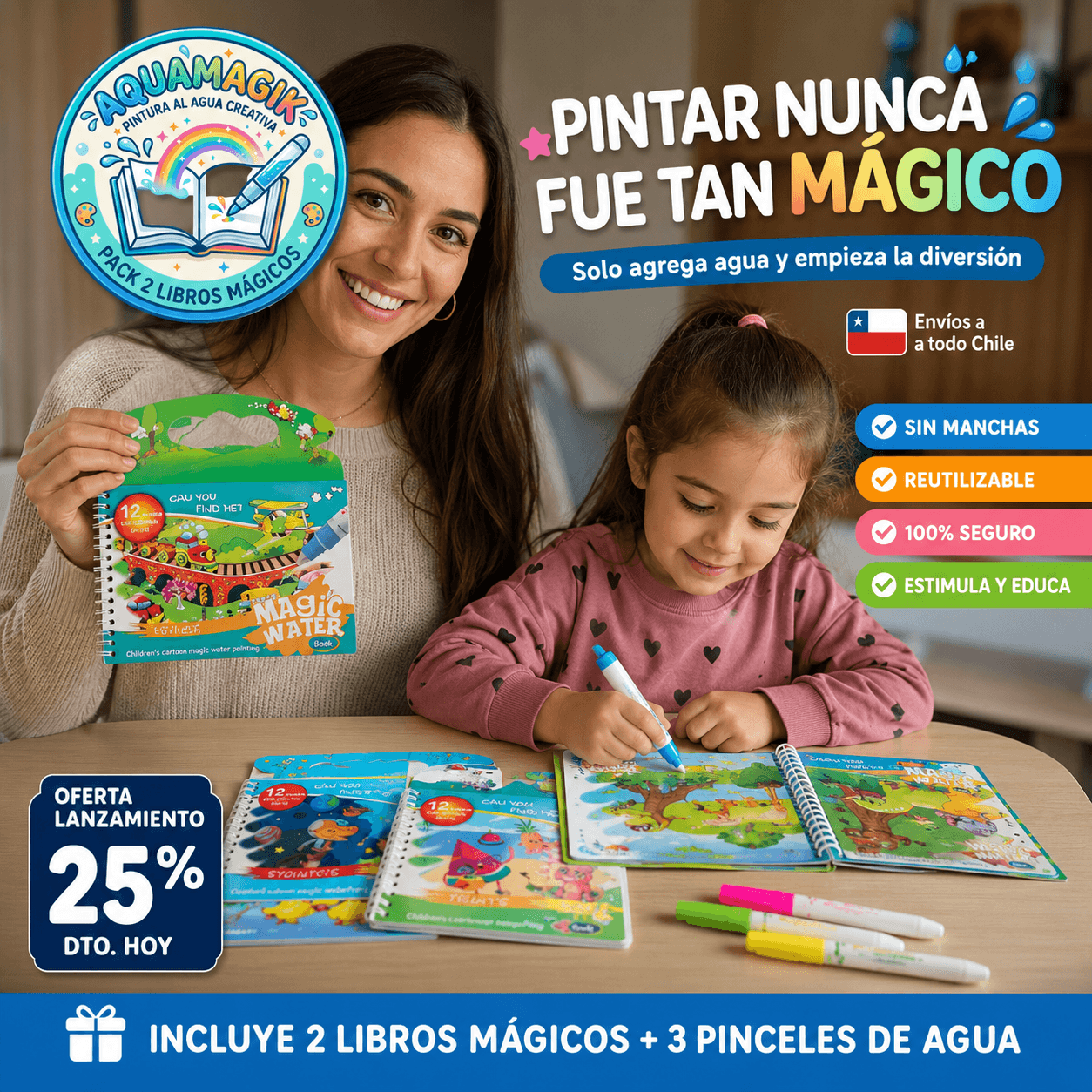 AQUAMAGIK®: El pack de libros mágicos que revela colores usando solo agua y cero manchas. 2x1