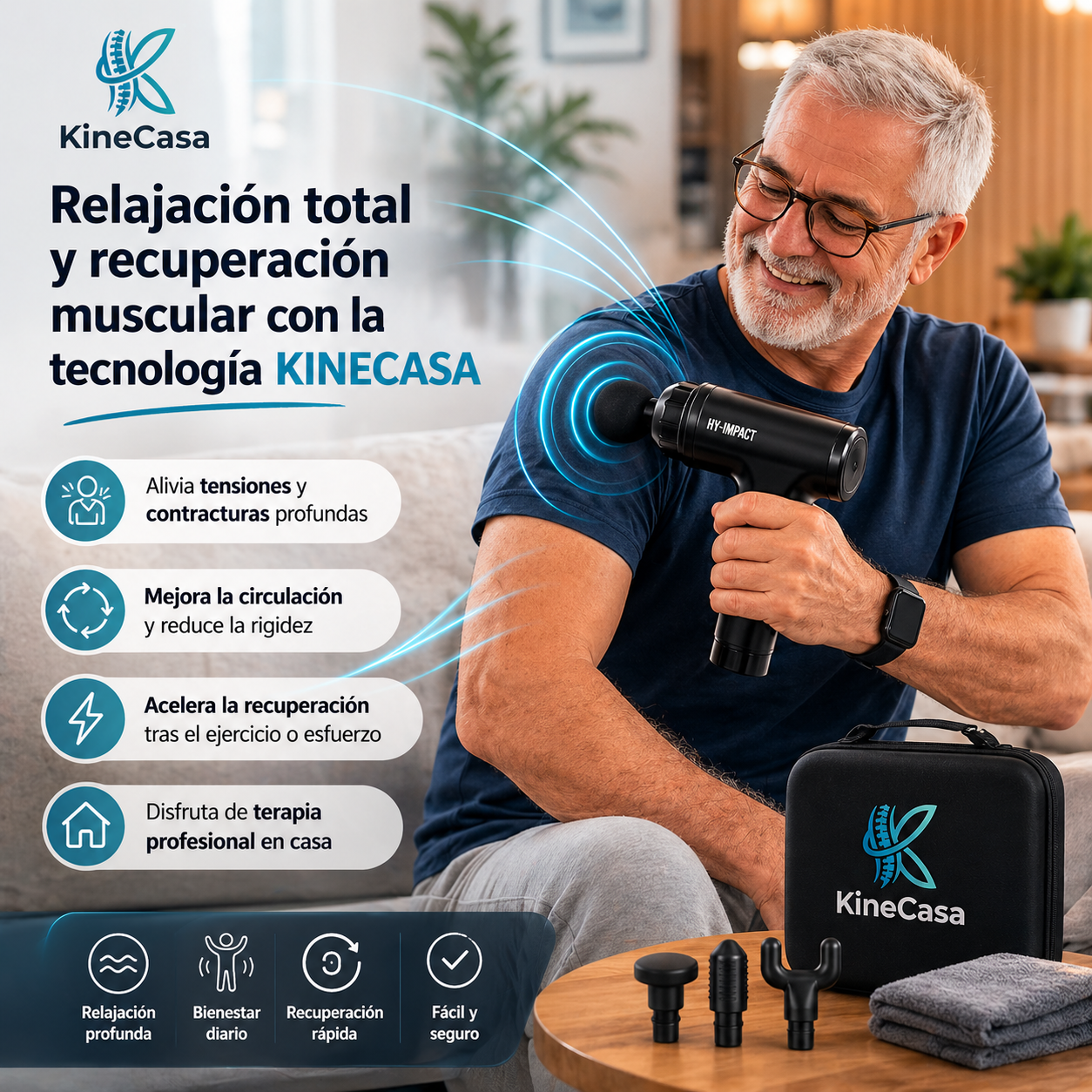KINECASA®️: Terapia de percusión profesional para aliviar tu musculatura.