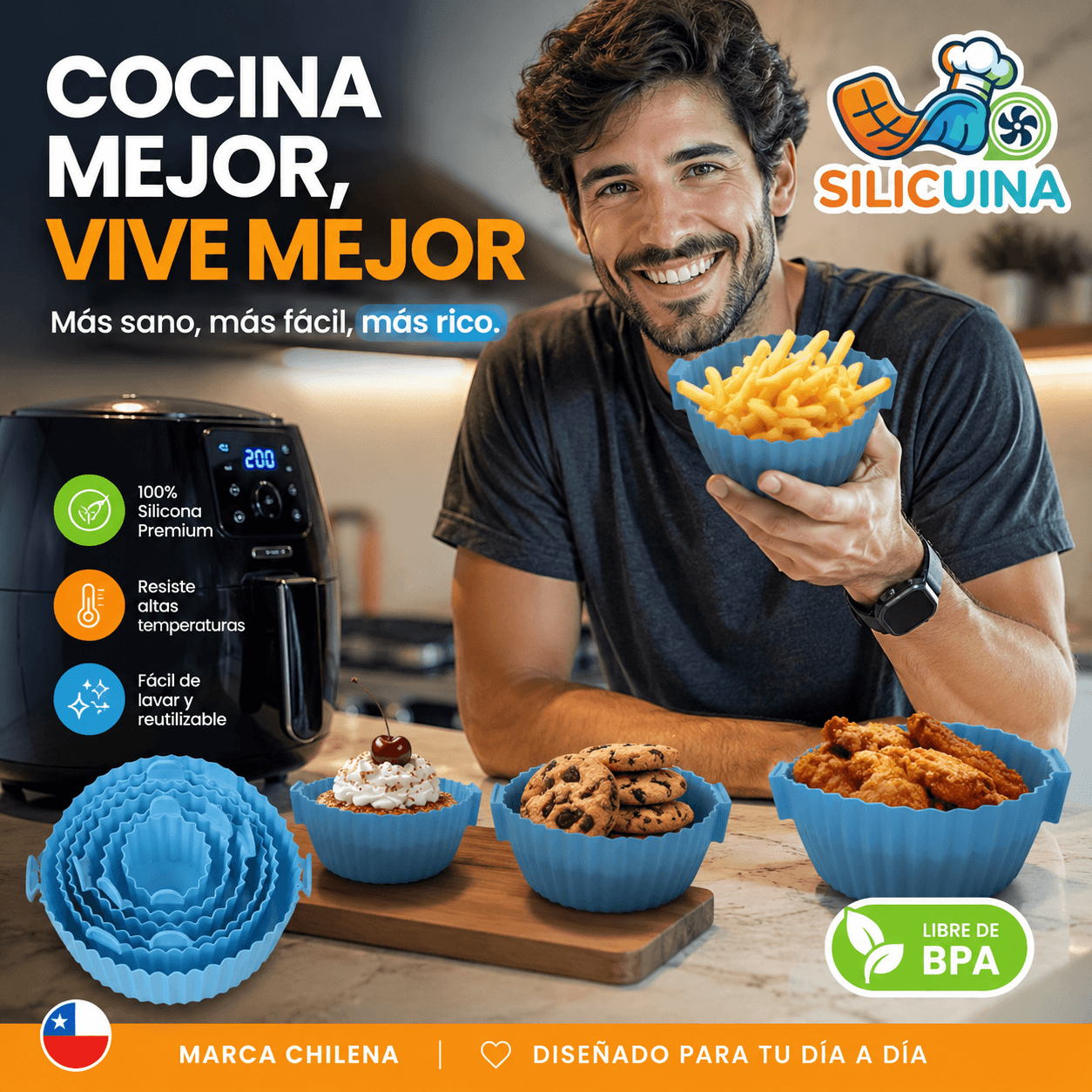 SILICUINA®: Lleva 2 kits de moldes de silicona por el precio de 1 y mantén tu freidora siempre limpia.