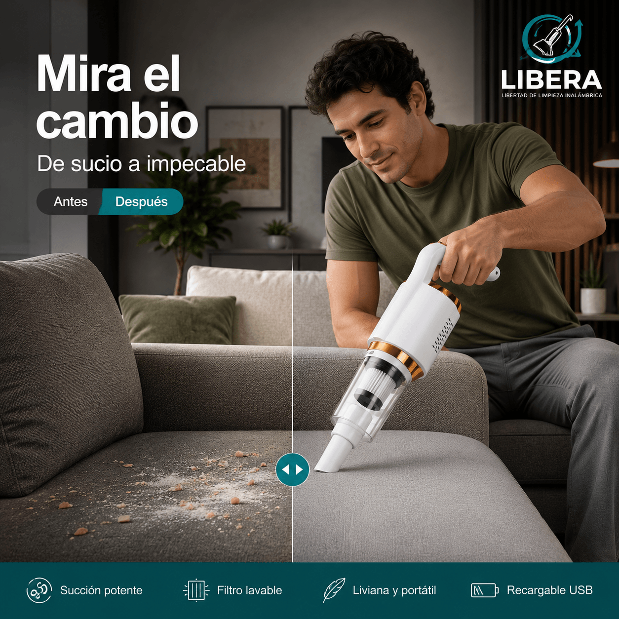 LIBERA®: La aspiradora inalámbrica recargable que limpia cada rincón de tu hogar al instante.