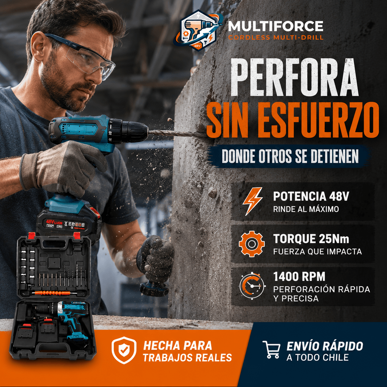 MULTIFORCE®: El taladro inalámbrico de 48 V que perfora madera y acero con máxima precisión.