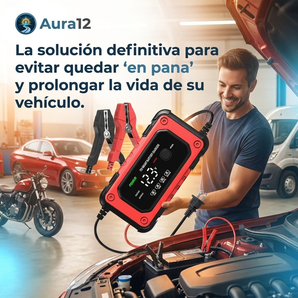 Aura12®️ - Cargue y repare sus baterías de forma segura y sencilla, sin conocimientos de mecánica.