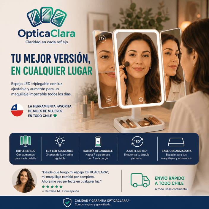 OPTICACLARA®️: Estilo, luz y organización en un solo espejo de alta gama.