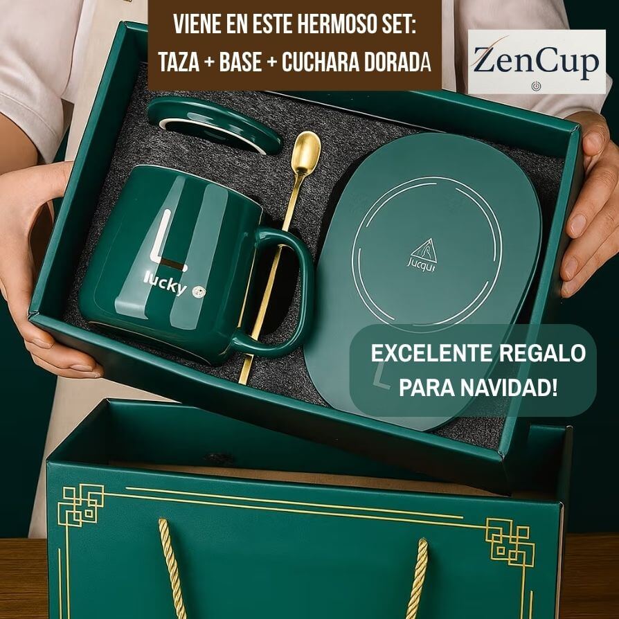 ZenCup®️ - Set de Taza y Base Calefactora. El Fin del Café Frío. Tu Momento Perfecto