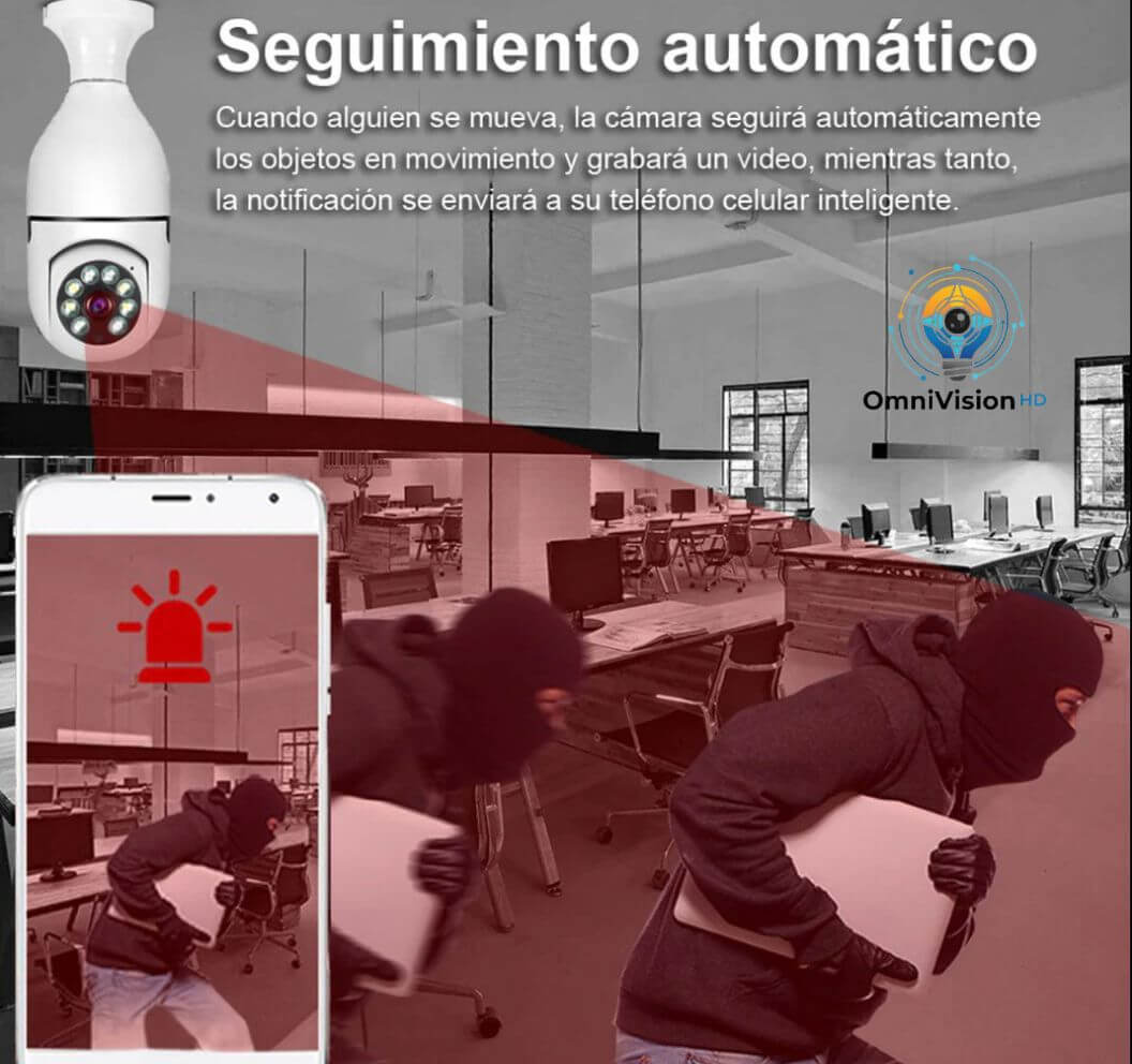OmniVision HD®️- Cámara Ampolleta WIFI: Vigila tu hogar donde estés con visión 360°