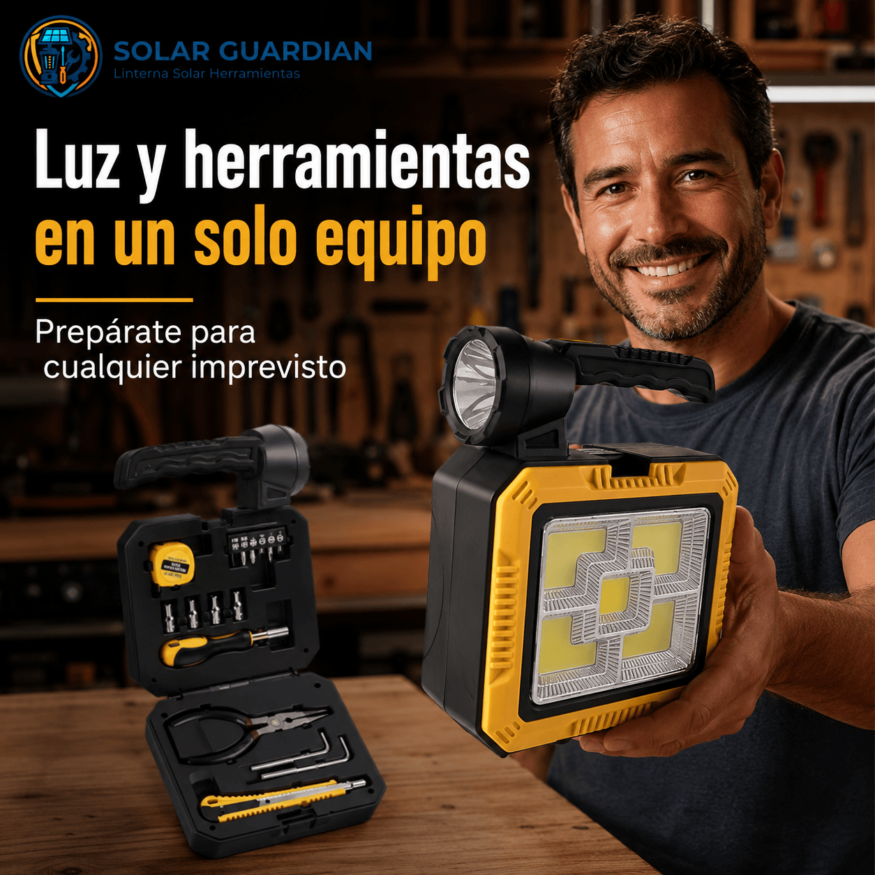 SOLAR GUARDIAN®: La linterna solar 2 en 1 con caja de herramientas que te salva de emergencias al instante.
