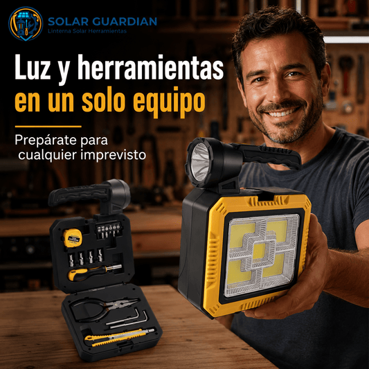 SOLAR GUARDIAN®: La linterna solar 2 en 1 con caja de herramientas que te salva de emergencias al instante.