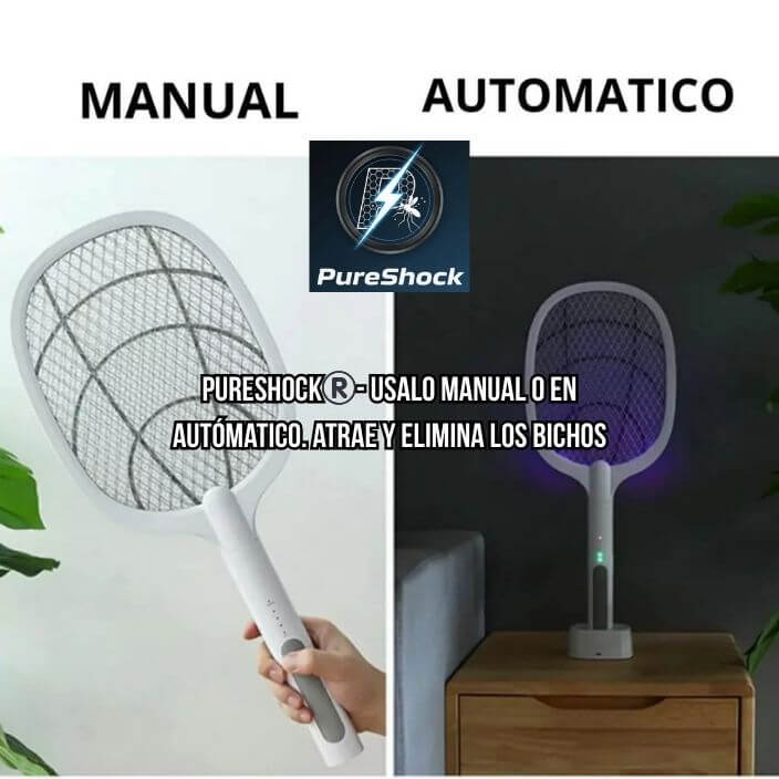 PureShock®️ - Raqueta Mata Moscas Profesional: Potencia de 2500V y Recarga Directa