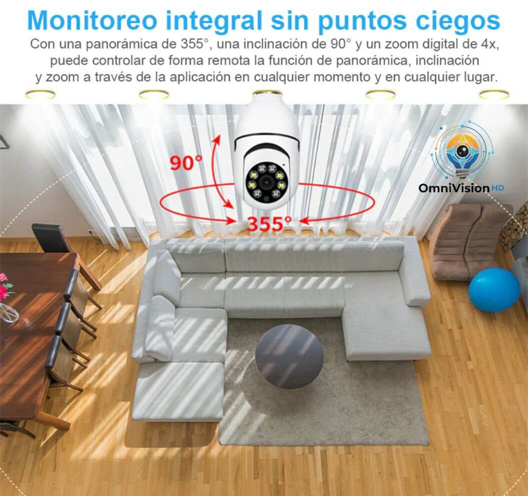 OmniVision HD®️- Cámara Ampolleta WIFI: Vigila tu hogar donde estés con visión 360°