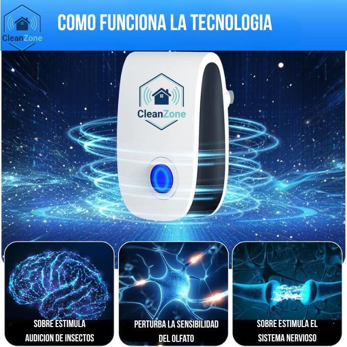 CleanZone®️ - Pack 2 Repelentes Ultrasónicos para Proteger Todo tu Hogar de Plagas, Cero Químicos