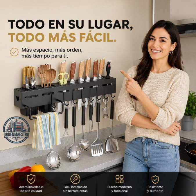 ORDENMAESTRO®: Funcionalidad 3 en 1 para organizar tus utensilios en segundos.