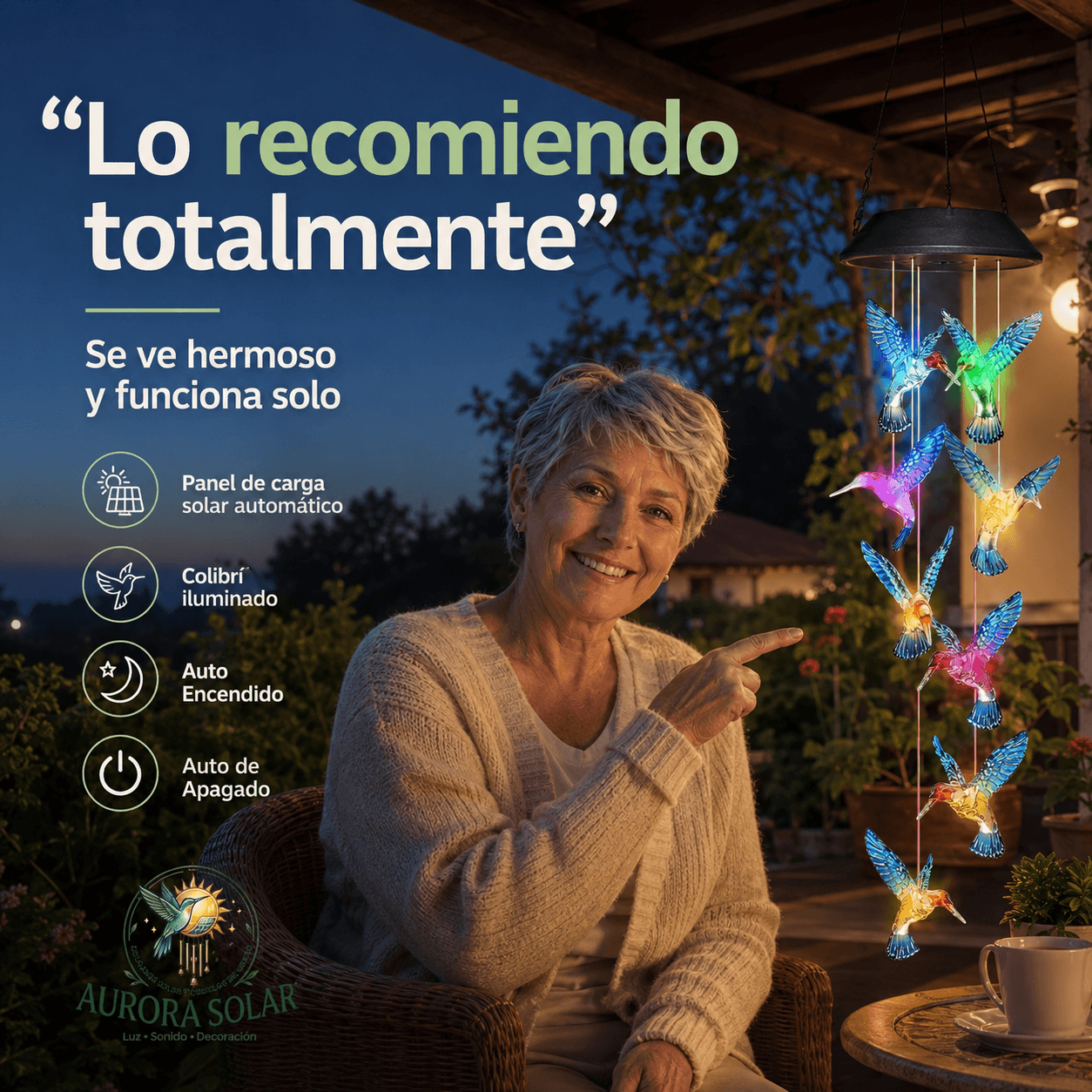 AURORA SOLAR®: El carillón de viento y lámpara solar que llena de luces y melodías mágicas tu jardín.