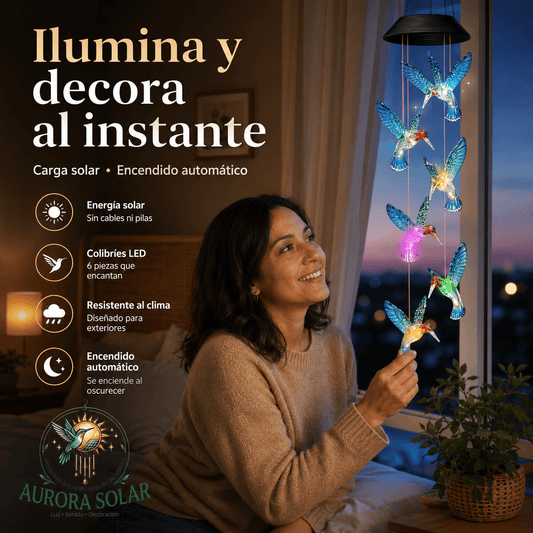 AURORA SOLAR®: El carillón de viento y lámpara solar que llena de luces y melodías mágicas tu jardín.