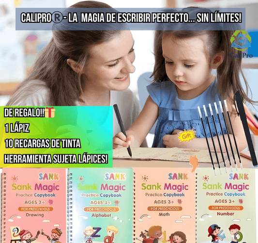 Calipro®️- El Set de 4 cuadernos que te Enseñan a Escribir Perfecto sin gastar papel!