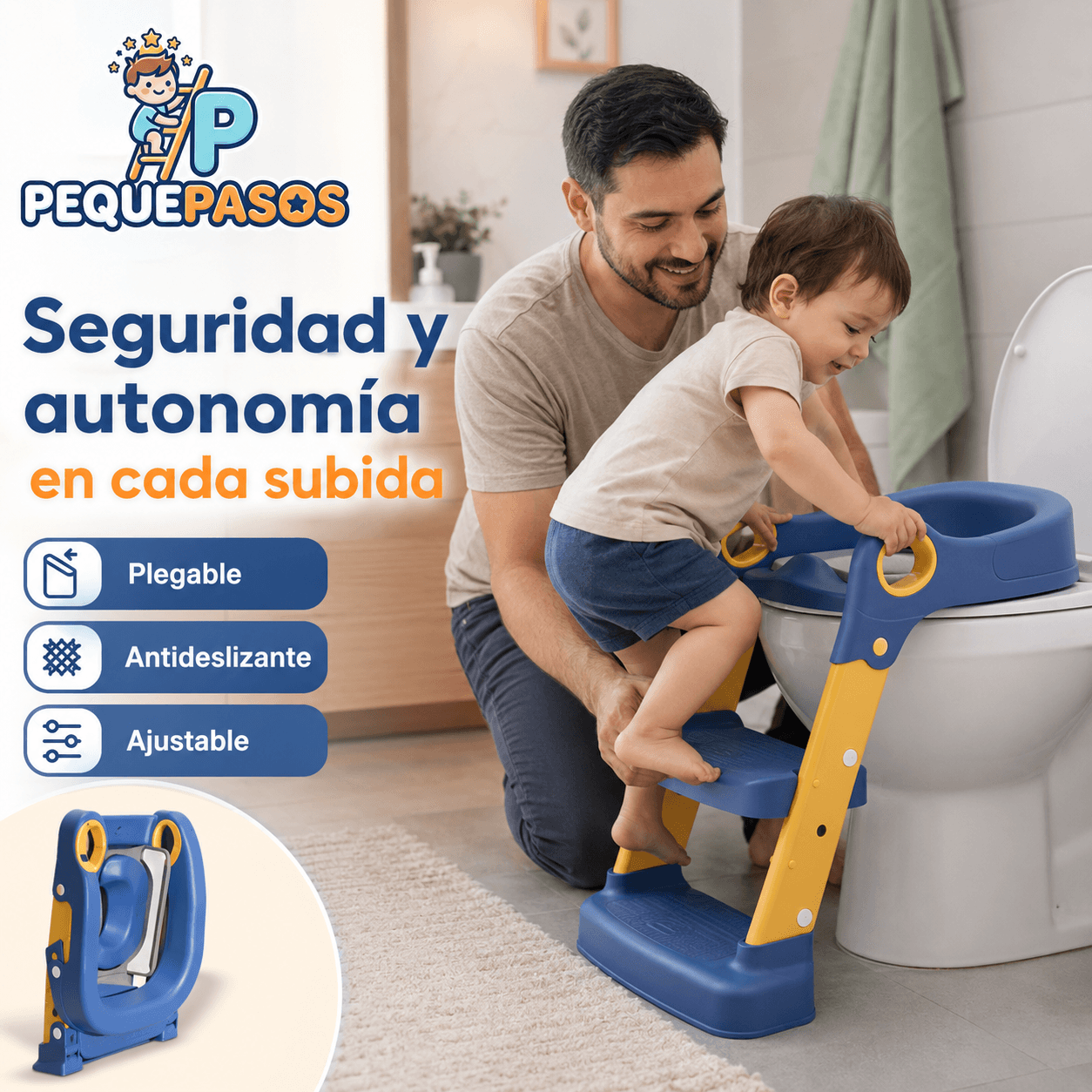 PEQUEPASOS®: La escalera entrenadora de baño que promueve la independencia de tus hijos al instante.