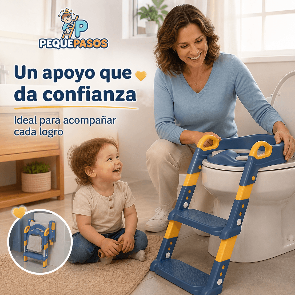 PEQUEPASOS®: La escalera entrenadora de baño que promueve la independencia de tus hijos al instante.