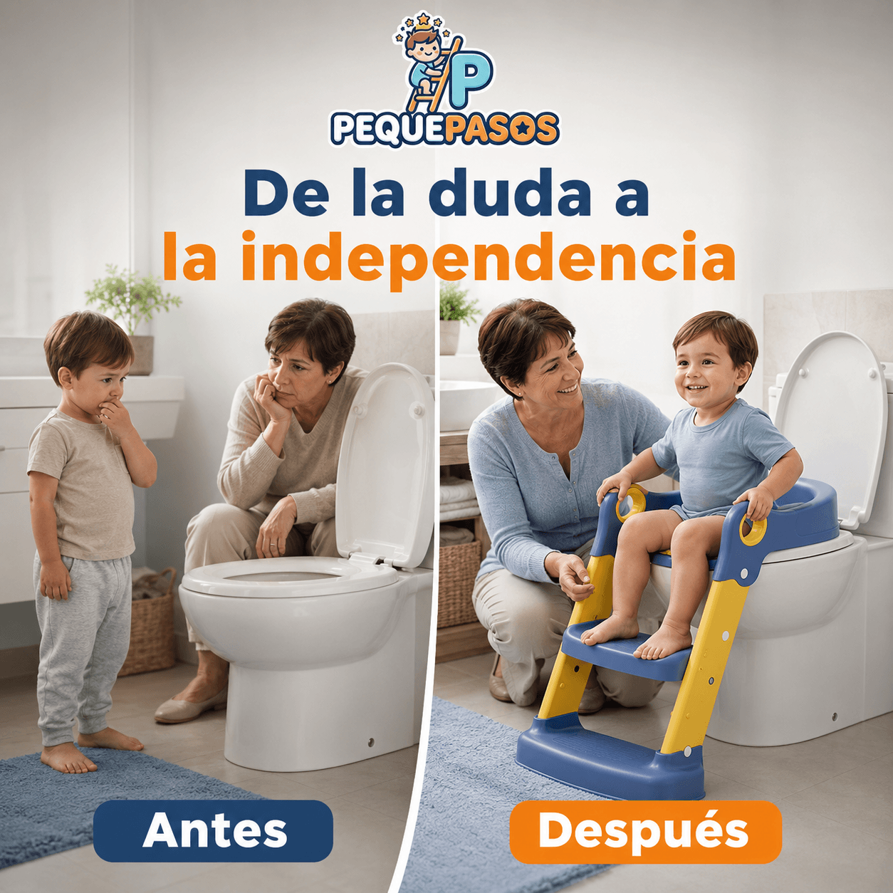 PEQUEPASOS®: La escalera entrenadora de baño que promueve la independencia de tus hijos al instante.