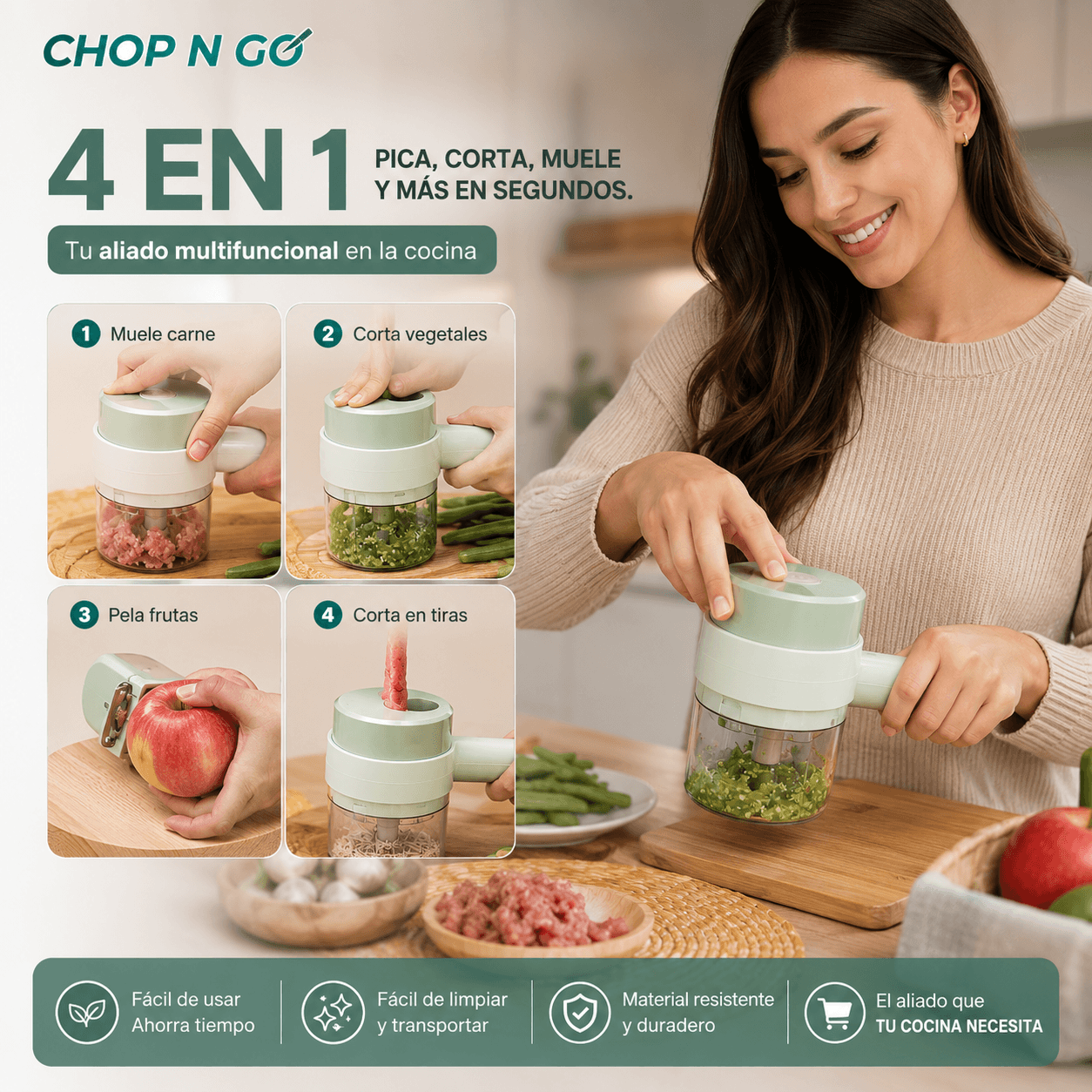 CHOP N GO®: El picador eléctrico recargable USB que procesa tus vegetales y carnes en segundos.