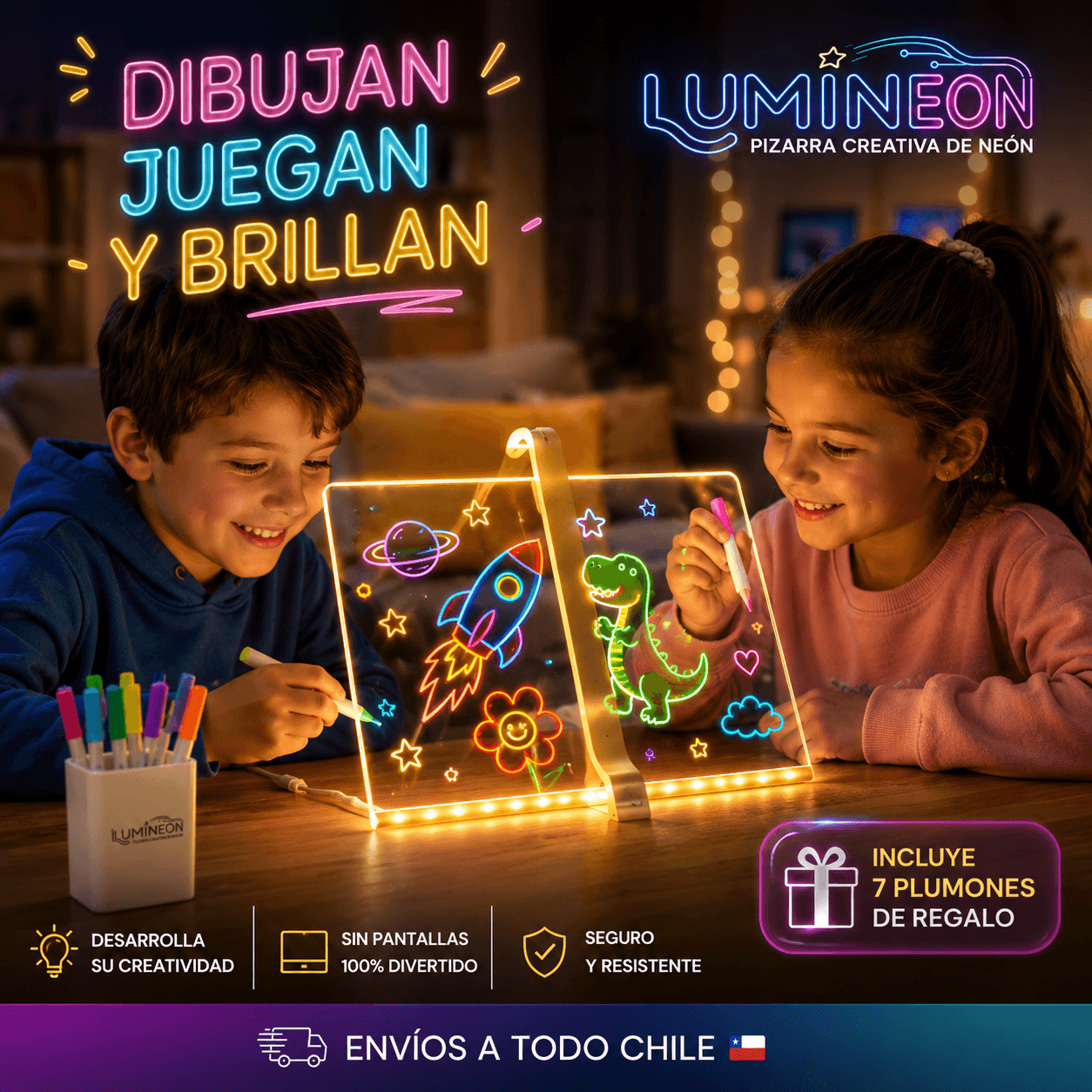 LUMINEON®: La pizarra acrílica con luz LED que transforma tus notas y dibujos en brillantes letreros de neón.