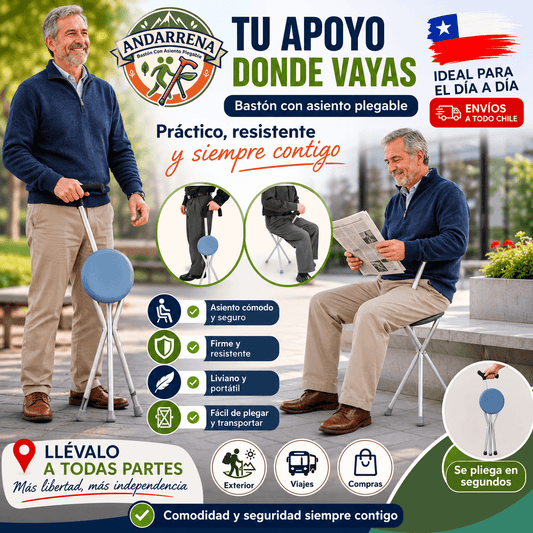 ANDARRENA®: El bastón con asiento plegable que te brinda estabilidad al caminar y descanso al instante.