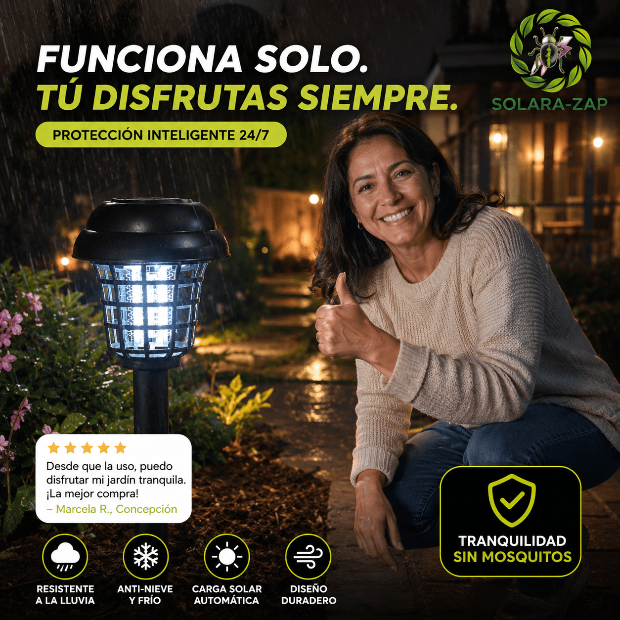 SOLARA-ZAP®: La lámpara exterior solar de doble luz que decora tu jardín y controla los insectos voladores.