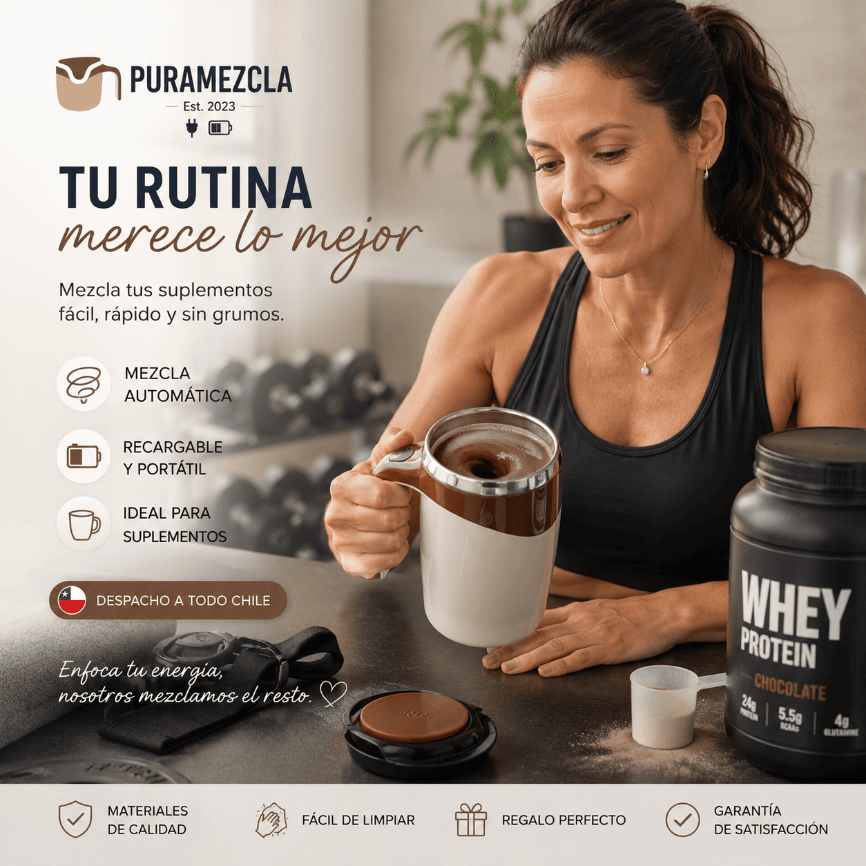 Puramezcla®️: El vaso batidor automático que acompaña tu vida activa.