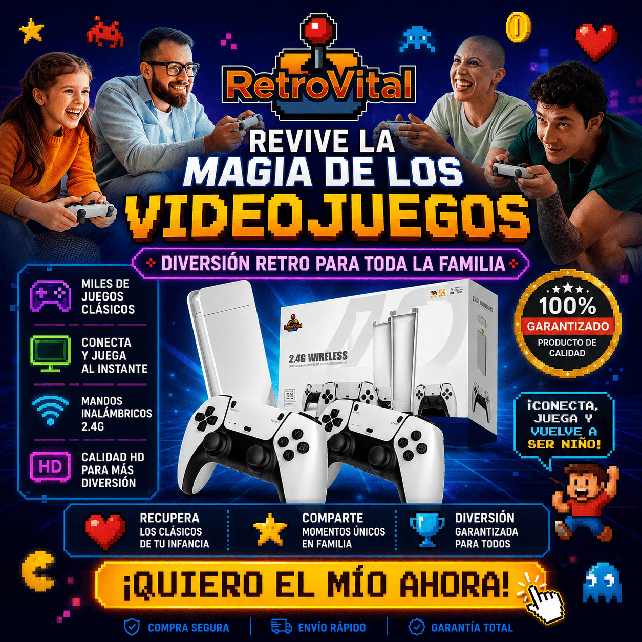 RETROVITAL®️: La consola retro definitiva con controles duales y salida HDMI.
