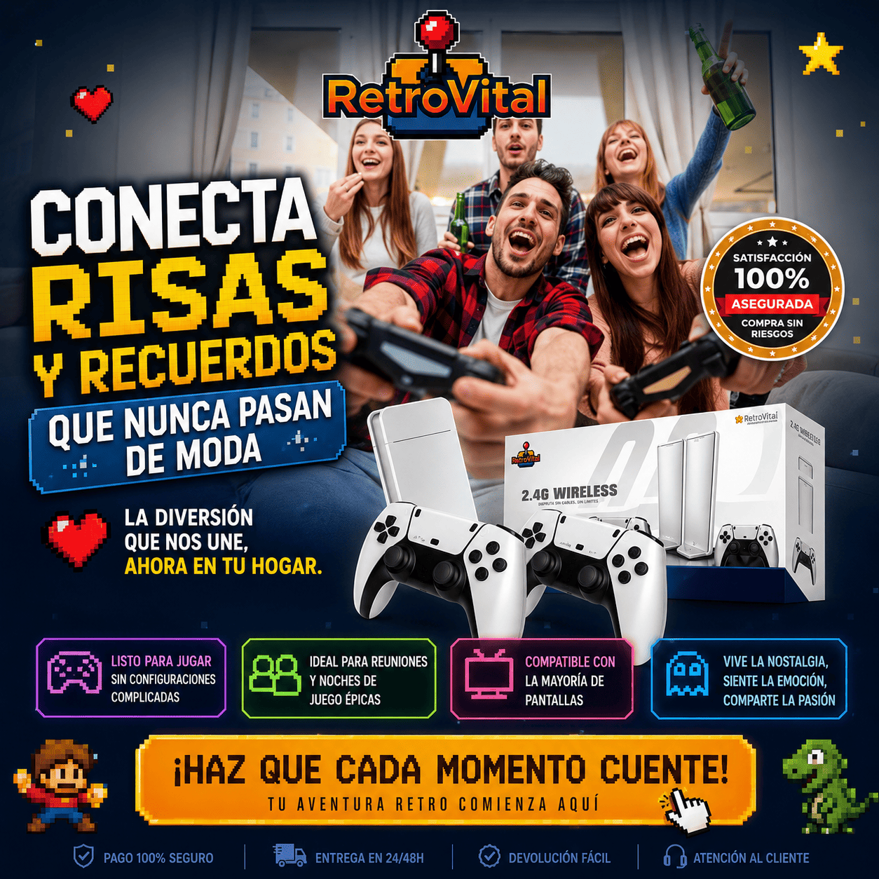 RETROVITAL®️: La consola retro definitiva con controles duales y salida HDMI.