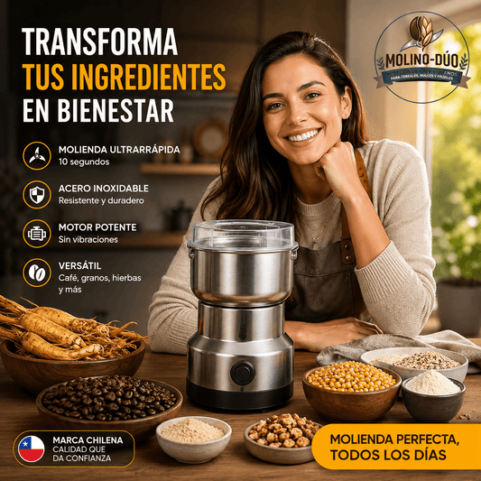 MolinoDuo®️ - El molinillo eléctrico de 300 ml que tritura tus granos de café, especias y nueces en segundos.