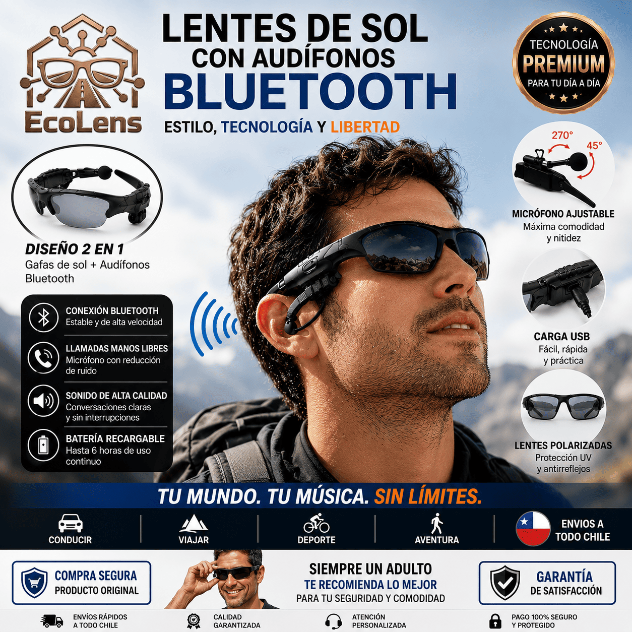 ECOLENS®️: Los lentes de sol Bluetooth que combinan estilo y libertad total.