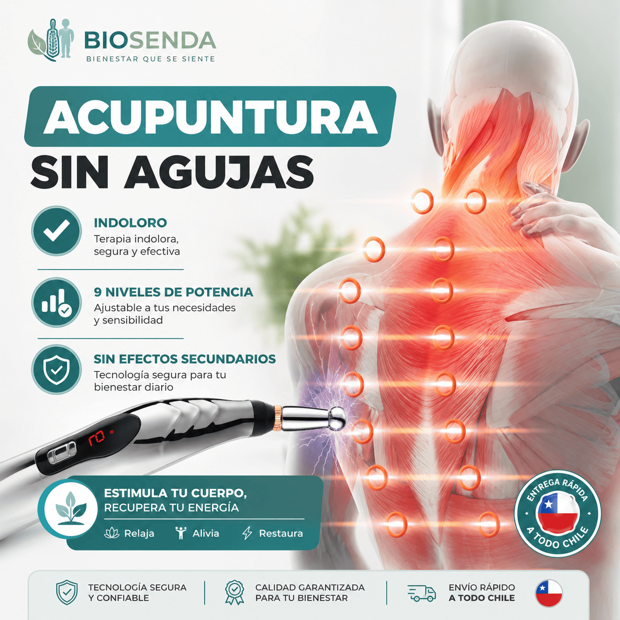 BIÖSENDA®️: Acupuntura de precisión sin agujas y totalmente portátil.